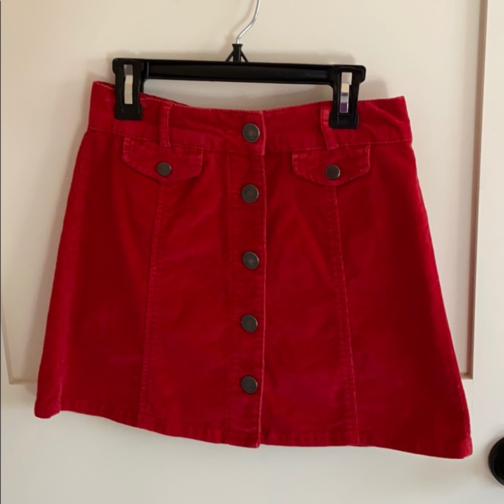 Red button corduroy skirt